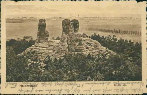 Ansichtskarte Halberstadt Klusfelsen - Fernblick auf die Stadt 1918