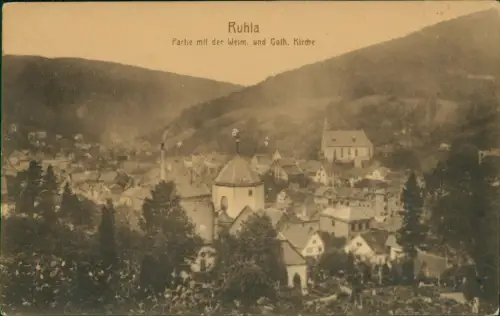 Ansichtskarte Ruhla Partie mit der Weim. und Goth. Kirche 1921