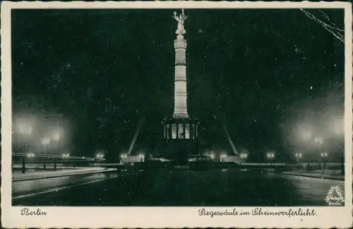 Ansichtskarte Mitte-Berlin Siegessäule im Scheinwerferlicht bei Nacht 1940
