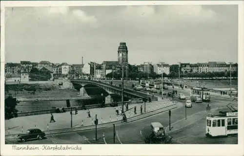 Ansichtskarte Mannheim Kurpfalzbrücke Tram VW Bulli 1952