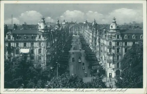 Ansichtskarte Frankfurt am Main Kaiserstraße - Blick zum Hauptbahnhof 1929