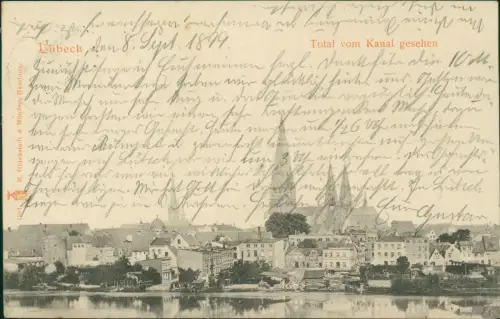Ansichtskarte Lübeck Total vom Kanal gesehen 1899