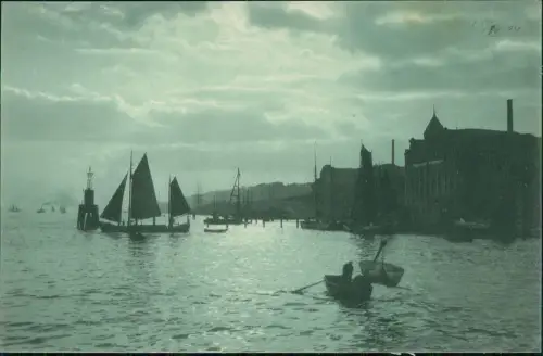 Ansichtskarte Hamburg Hafen Stimmungsbild Segelboote Speicher 1904