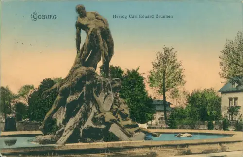 Ansichtskarte Coburg Herzog Carl Eduard Brunnen 1907