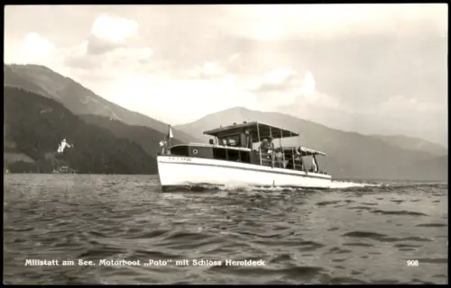 Ansichtskarte Millstatt Motorboot 'Poto' mit Schloss Heroldeck 1935