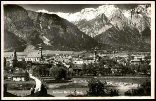 Ansichtskarte Hall in Tirol Solbad Hall Stadtansicht mit Bergblick 1930