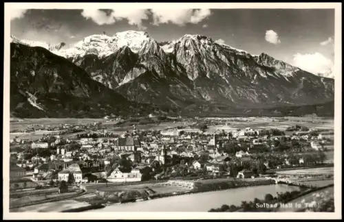 Hall in Tirol Solbad Hall Gesamtansicht mit Karwendelgebirge und Inn 1950