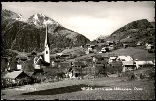 Ansichtskarte Virgen Ortsansicht mit Pfarrkirche vor Gebirgskette 1960