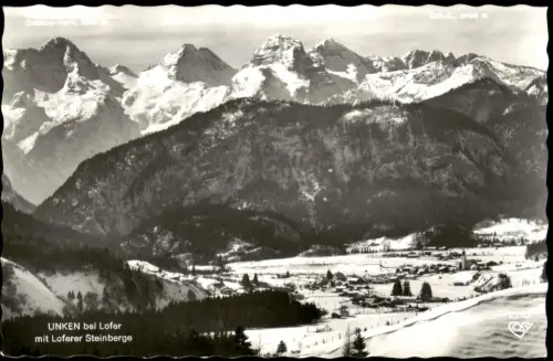 Ansichtskarte Unken (Salzburg) Winterliche Ortsansicht mit Bergblick 1973