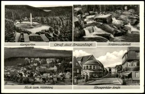 Braunlage Mehrbild-AK mit Bode-Wasserfall, Kurhaus, Hütteberg, Strassen 1964