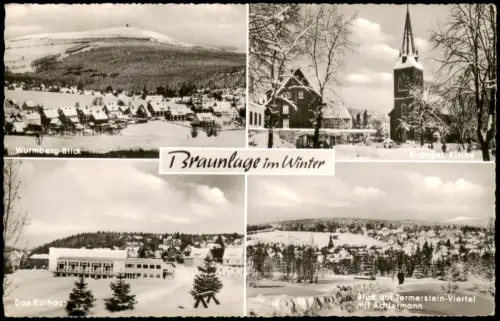 Braunlage MB im Winter mit Wurmberg-Blick, Evangelischer Kirche, Kurhaus und Jermerstein-Viertel 1963