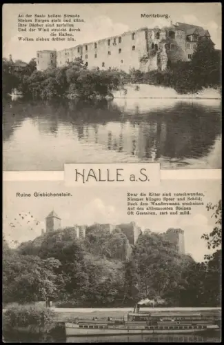 Halle (Saale) 2-Bild-Karte mit Moritzburg und Ruine Giebichenstein 1920
