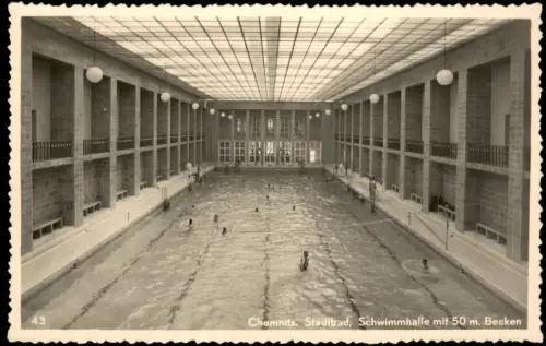 Chemnitz Innenansicht Stadtbad, Schwimmhalle mit 50 m. Becken 1940