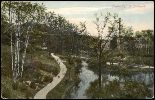 Ansichtskarte Chemnitz Partie im Stadtpark 1908