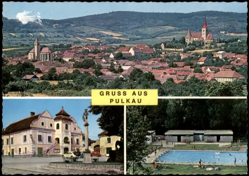 Ansichtskarte Pulkau Mehrbildkarte mit Panorama, Gemeindeamt und Freibad 1981