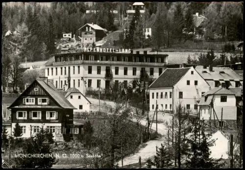 Ansichtskarte Mönichkirchen Ortsansicht mit Alpenhotel Lang und Gasthof 1955