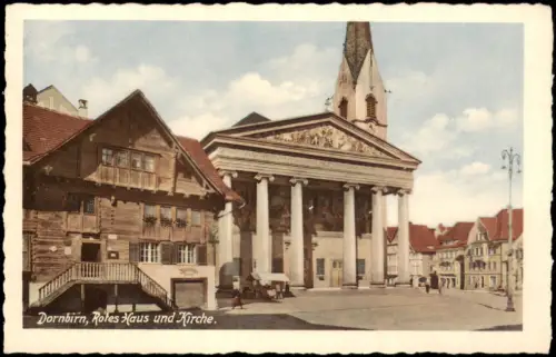 Ansichtskarte Dornbirn Rotes Haus und Kirche 1940