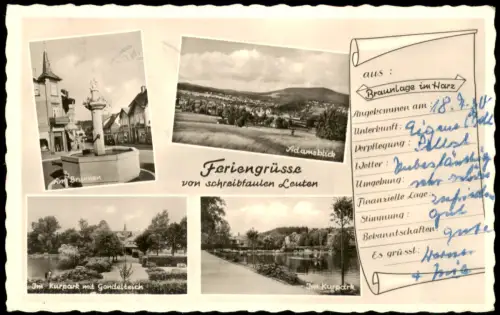 Braunlage Mehrbildkarte Feriengrüsse von schreibfaulen Leuten mit Kurpark 1950