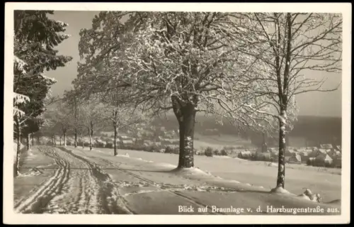 Ansichtskarte Braunlage Winterlandschaft mit Blick auf die Stadt 1937