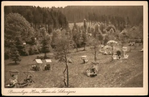 Ansichtskarte Braunlage Wiese des Schweigens mit Kurgästen 1930