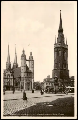 Ansichtskarte Halle (Saale) Marktplatz mit Marktkirche und Rotem Turm 1930