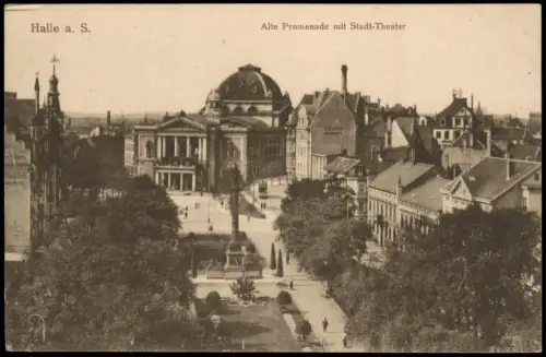Ansichtskarte Halle (Saale) Alte Promenade mit Stadt-Theater 1910