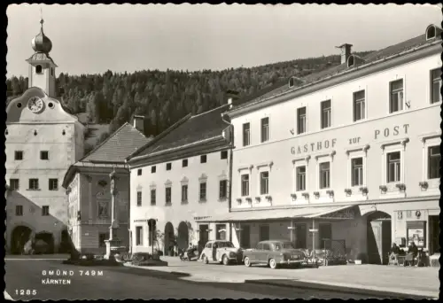 Ansichtskarte Gmünd in Kärnten Gasthof zur Post mit Stadtturm 1957