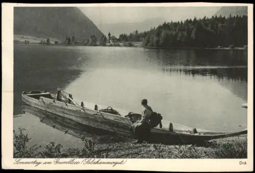 Ansichtskarte Grundlsee Sommertag am Grundlsee (Salzkammergut) Ruderboot 1955