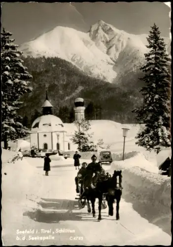 Ansichtskarte Seefeld Schlittenfahrt bei der Seekapelle, Seefeld in Tirol 1970
