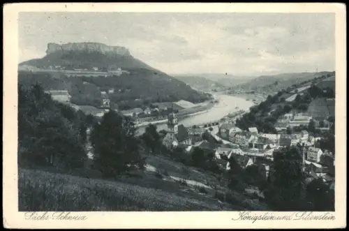 Königstein (Sächsische Schweiz) Panorama-Ansicht Königstein und Lilienstein 1924