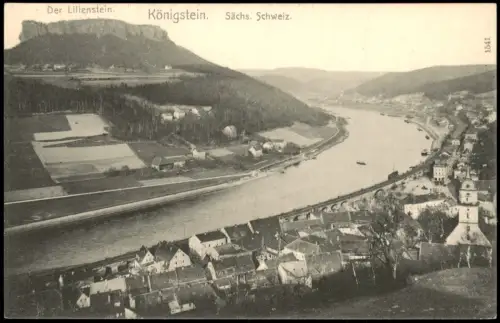 Königstein (Sächsische Schweiz) Panorama-Ansicht Elbe Blick und Lilienstein 1910