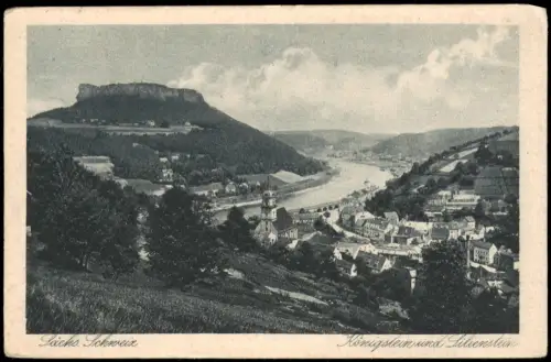 Königstein (Sächsische Schweiz) Panorama  Elbe, Lilienstein 1925   Stempel