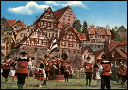 Ansichtskarte Schwäbisch Hall Ortsansicht mit Siedertanz Gruppe 1966