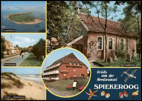 Spiekeroog  Hotel Upftalsbeem Alte Inselkirche Insel-Luftbild uvm. 1975