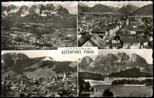 Ansichtskarte Kitzbühel Mehrbildkarte mit Ortsansichten und Schwarzsee 1955