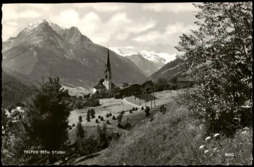 Telfes im Stubai Panorama von Telfes im Stubai mit Pfarrkirche 1958