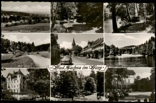 Bad Sachsa Mehrbildkarte  Kurpark Schmelzteich Marktstraße Haus Bismarck 1960