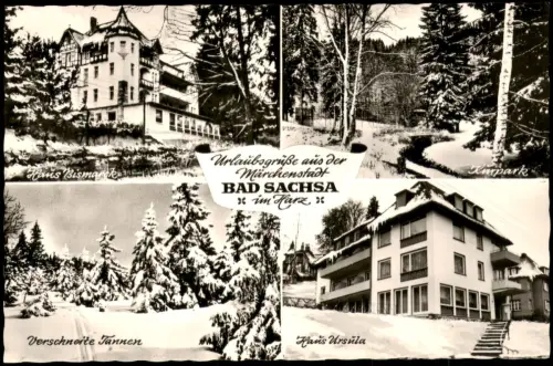 Bad Sachsa Mehrbildkarte Haus Bismarck verschneiten Tannen und Haus Ursula 1960