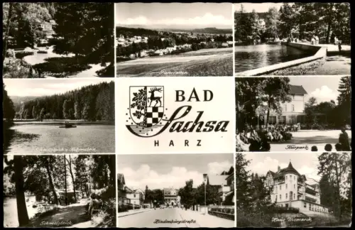Bad Sachsa Mehrbildkarte mit Kurpark Hindenburgstraße und Haus Bismarck 1955