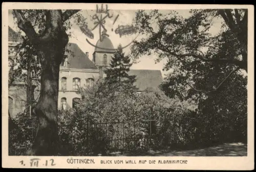Ansichtskarte Göttingen Blick vom Wall auf die Albanikirche 1912