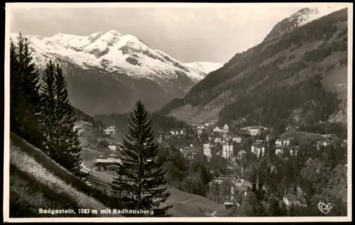Postcard Badgastein Ortsansicht mit Radhausberg 1955