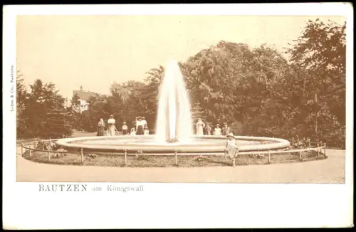 Ansichtskarte Bautzen Budyšin Personen vor Wasserspielen am Königswall 1900