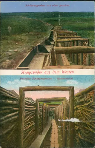 Ansichtskarte  2 Bild Schützengraben von oben und Innen 1917
