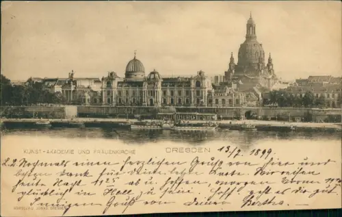 Ansichtskarte Innere Altstadt-Dresden Kunstakademie und Frauenkirche 1899