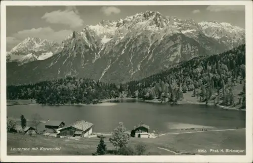 Ansichtskarte Mittenwald Lautersee mit Karwendel 1934