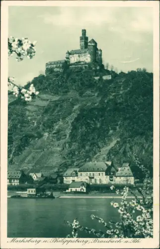 Ansichtskarte Braubach Marksburg Baumblüte 1928