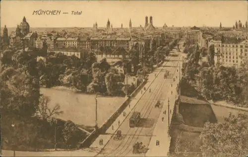 München Panorama-Ansicht Brücke Straßenbahn Isar Partie Kirche 1925/1922