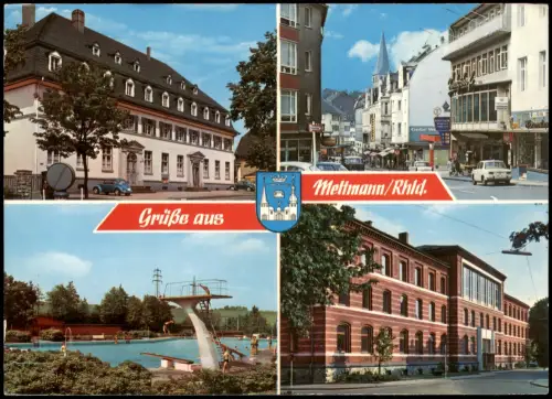 Mettmann Mehrbild-AK mit Hauptpost, Poststraße, Freibad, Rathaus 1975
