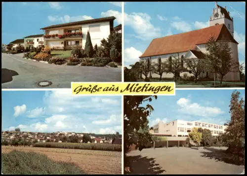 Ansichtskarte Mietingen Mehrfamilienhäuser, Kirche 1971
