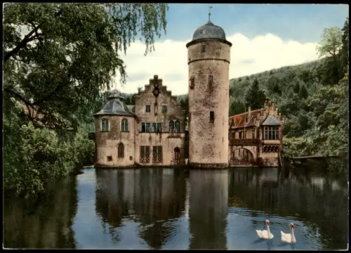 Ansichtskarte Mespelbrunn Schloss Mespelbrunn im Spessart Wasserschloss 1961